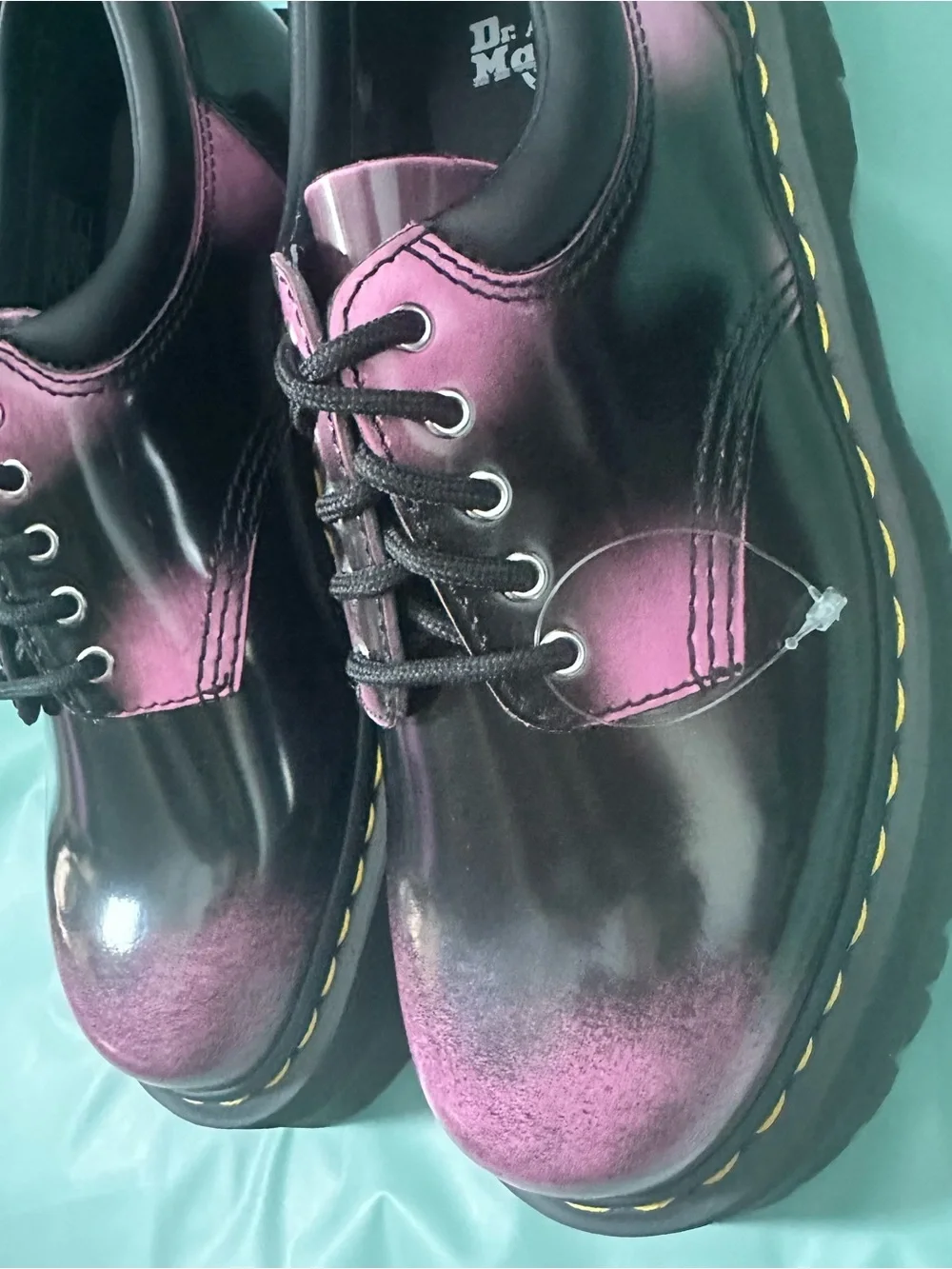 New Dr Martens 8053 Distressed Leather Platform Shoes pink black ombré leather 9